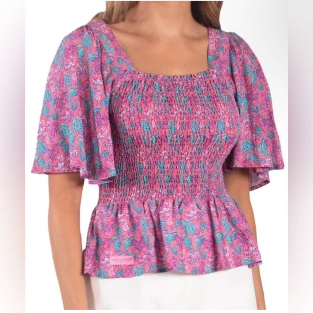 NWOT Simply Southern Seahorse Shirred Blouse Peplum Top Size S